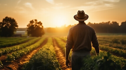 one man farmer stand in the agricultural field