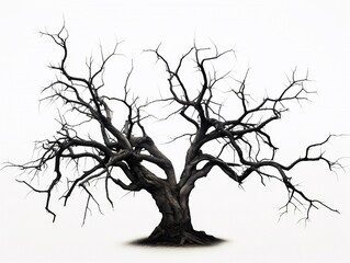 Obraz premium Scary dead tree isolated on white, Halloween event, poster design.