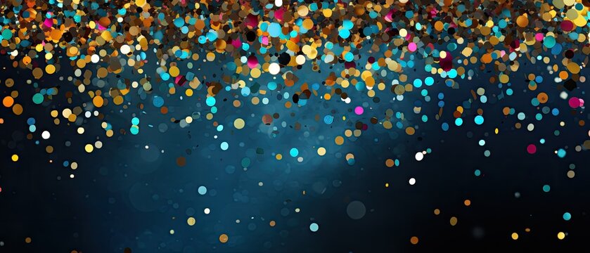 Party banner, confetti trickles down from above, abstract background, colourful celebration design