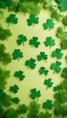 Green clover leaves on green background. St. Patrick's Day concept