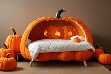 a pumpkin-shaped children's bed