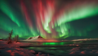 Enchanting Dance of Green and Red Aurora