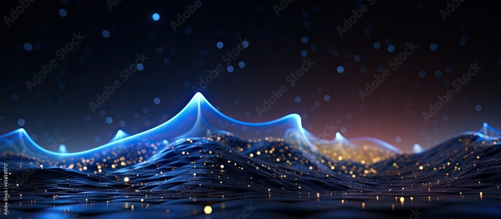 Poster digital blue abstract wave background with dot and line waves ideal for business and technology with