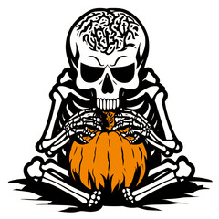 Halloween Skeleton Eating Pumpkin