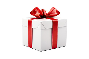 Obraz premium White gift box with red ribbon isolated on transparent and white background - AI Generated