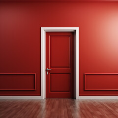 a red door in an empty room with some white