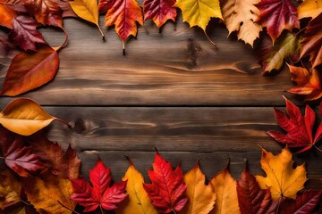 Obraz premium autumn leaves on wooden background