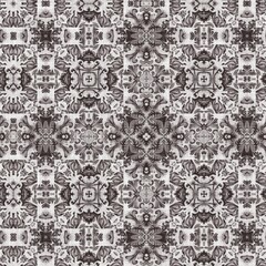 Grunge geo tie dye grey linen pattern. Seamless irregular mosiac in vintage brown for textured home decor. 