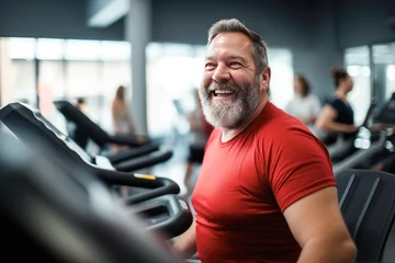 Crédence de cuisine en verre imprimé Fitness Full-figured caucasian middle-aged man exercising in gym