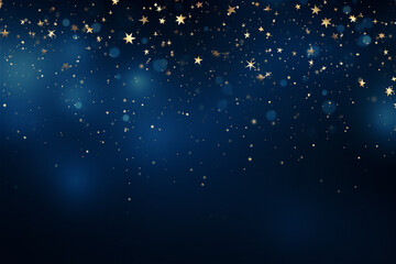 waterfalls of golden glitter sparkle particles stars on blue background