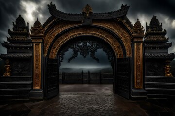 A heavenly gate, rendered in exquisite high detail and richly textured - AI Generative