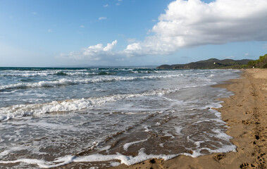 Punta Ala beach, wild nature and crystal clear sea. Maremma, Italy.