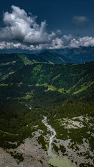 Naklejka na ściany i meble Scenic Views Mountains Hiking Trail Running Trekking Alpine Adventure Tour du Mont Blanc UTMB Villages France Switzerland Italy Elevation Passes Chamonix Ultramarathon Epic Challenge Outdoor Drone