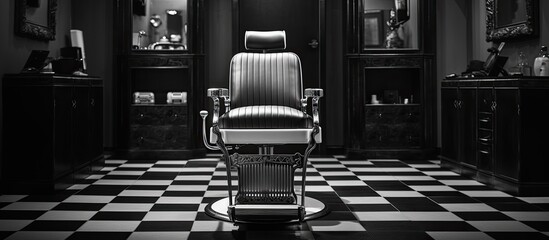 Vintage barbershop interior with stylish black and white theme for mens hair salon