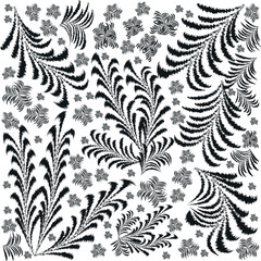 Frosty pattern, cold frost black silhouette on a transparent background, vector drawing for stencil