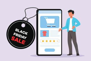 Big sale or Black Friday concept. Happy students. Colored flat vector illustration isolated.