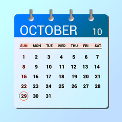 October 29 calendar date text on wooden blocks with copy space for ideas. Copy space and calendar...