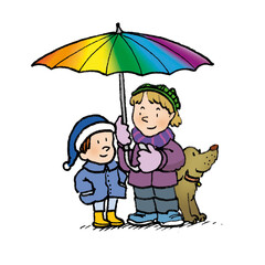 Kinder mit Regenbogenschirm