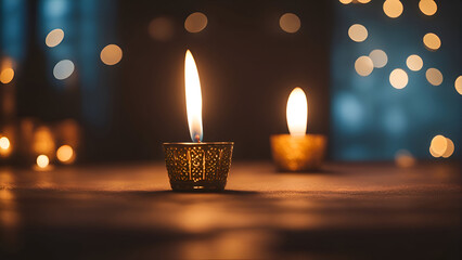 Candle light in thai style with blurred bokeh background