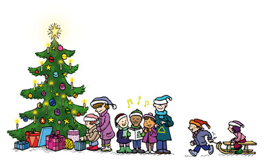 Obraz na płótnie Canvas Weihnachtsbaum und Kinder