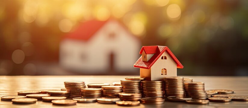 Using a transparent calculator stack coins against the sunrise to calculate monthly house loan installments or EMIs