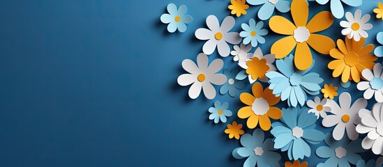 Autism awareness day concept with April 2 design Puzzle symbol for autism spectrum disorder and blue daisy flowers on a background Top view copy space