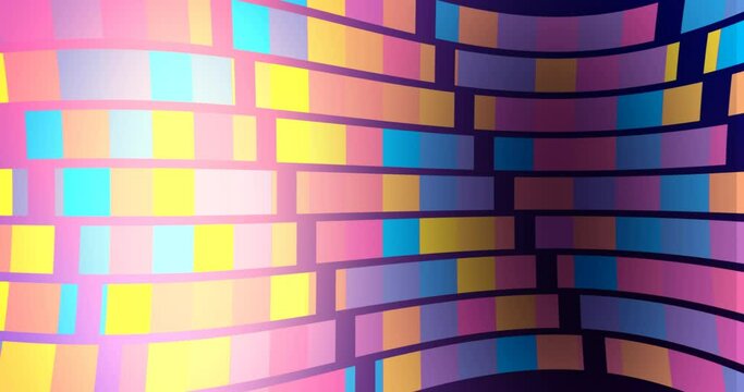 Abstract wavy striped geometric neon background. 4K resolution Abstract loop animation of disco ball inside background.