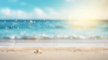 Fototapeta na wymiar Sandy beach with turquoise water and bright sunlight