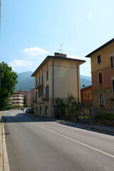 Panoramic photography. A road in Italian town in Lombardy