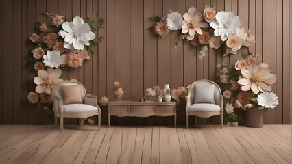3d render of interior room with armchair and table with flowers