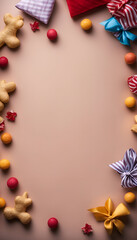 Fototapeta na wymiar Festive background with sweets and candies. top view. copy space