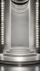 White podium with lighting effect. 3d rendering. Background image.