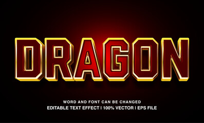 Dragon editable text effect template, 3d bold red glossy style typeface, premium vector