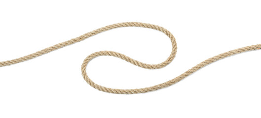 Hemp rope isolated on white, top view