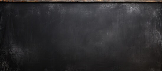 Long horizontal studio with a black background and copy space on a textured blackboard wall - obrazy, fototapety, plakaty