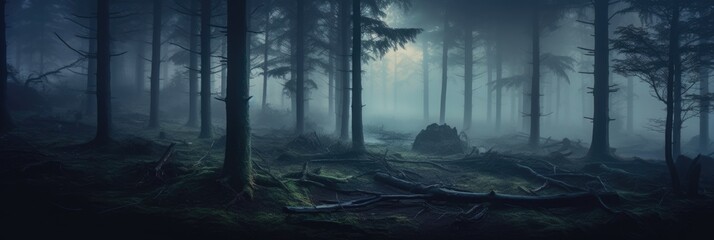 Fototapeta premium foggy forest with picturesque trees 