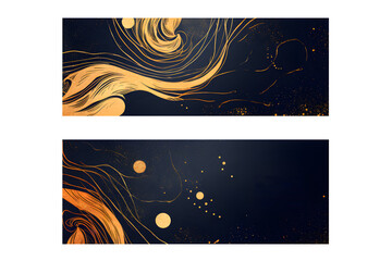 Set of banners templates watercolor stain painting brush texture decoration with art acrylic design and gold elements, Abstract modern print, isolated on white background, ai generate