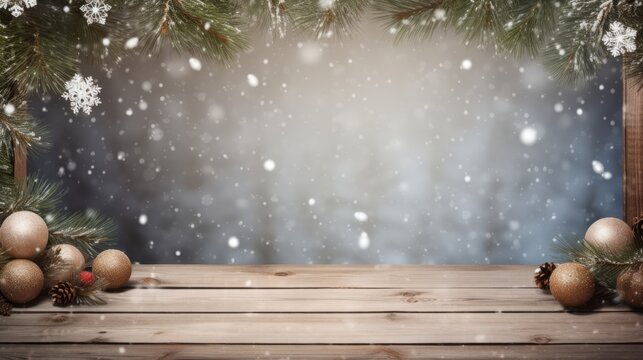 merry christmas new year background with decorations on. blank empty wall with copy space. frame wallpaper texture for ads. Generative AI