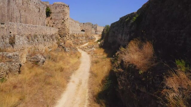 Drone view of the Palace on Rhodes Island, Greece.