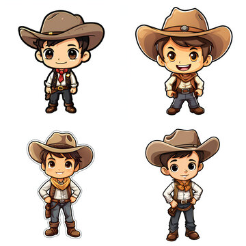 set of funny cartoon cowboy