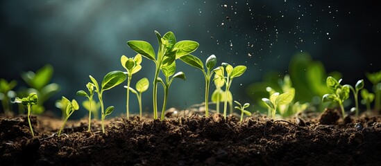 Healthy seedlings depend on nutrient rich soil showcased by the digital mineral nutrients symbol - obrazy, fototapety, plakaty