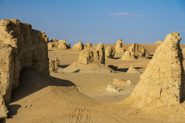 Yardang landforms in the sunset