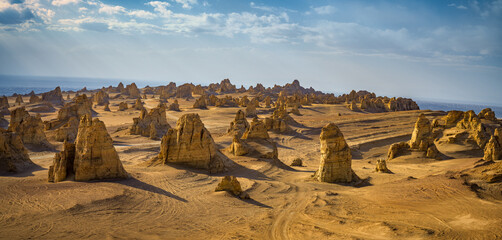 Yardang landforms in the sunset