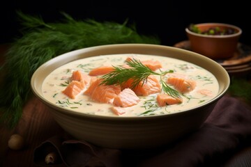 flavorsome delight of Finland's traditional Lohikeitto - a mouthwatering creamy salmon soup with dill, potatoes, and a comforting aromatic broth