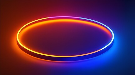 Minimalistic abstract blurry light withe background for product presentation with a circular neon glow.