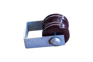 Side old Brown strength Electrical Porcelain Insulator in nature day light and this is post type insulators. Which is electrical insulator made from glazed tiles or glass. Isolated on cut out PNG.