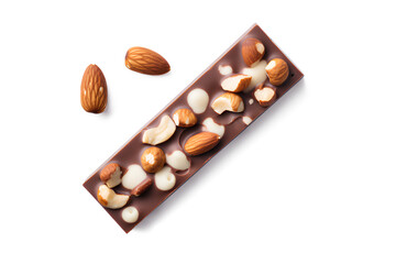 Chocolate bar with nuts isolated on a transparent background, Generative AI