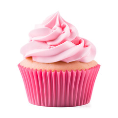 Delicious pink cupcake isolated on transparent background, Generative AI