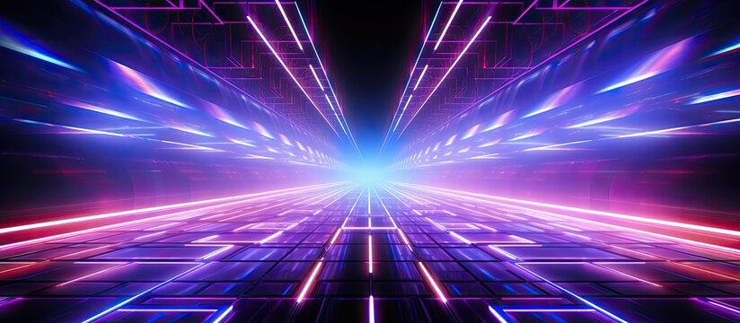 Abstract LED neon tunnel background for a VJ light event concert dance game with magic music videos on stage at a party
