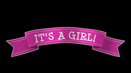 It's A Girl Pink Banner Ribbon Announcement Animation